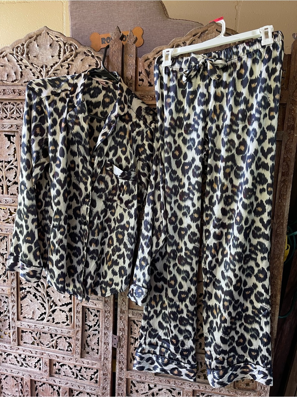 Victoria's Secret Leopard Satin Pajama Set - Black, Cream, Gold